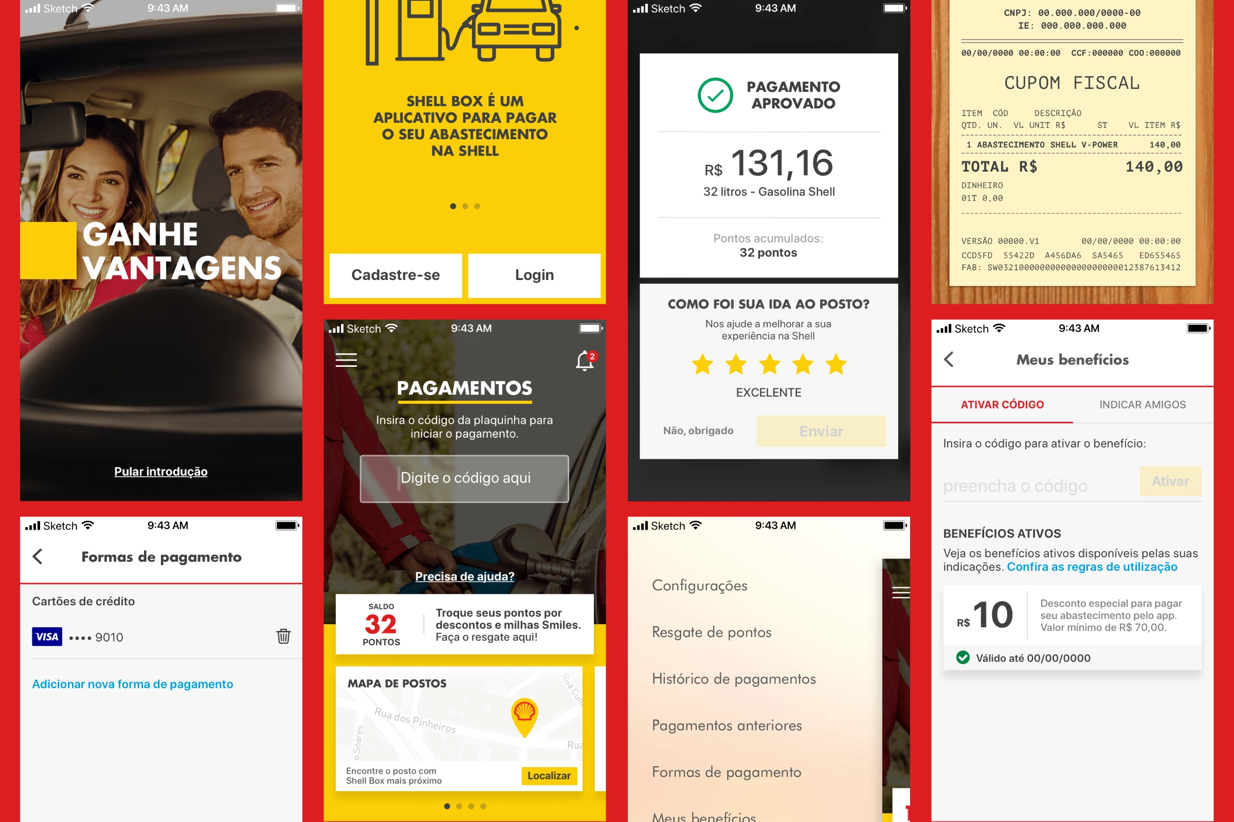 Principais telas do aplicativo Shell Box